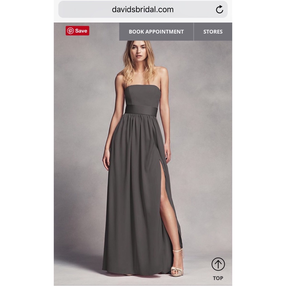 David’s Bridal: Long Strapless Dress in Charcoal